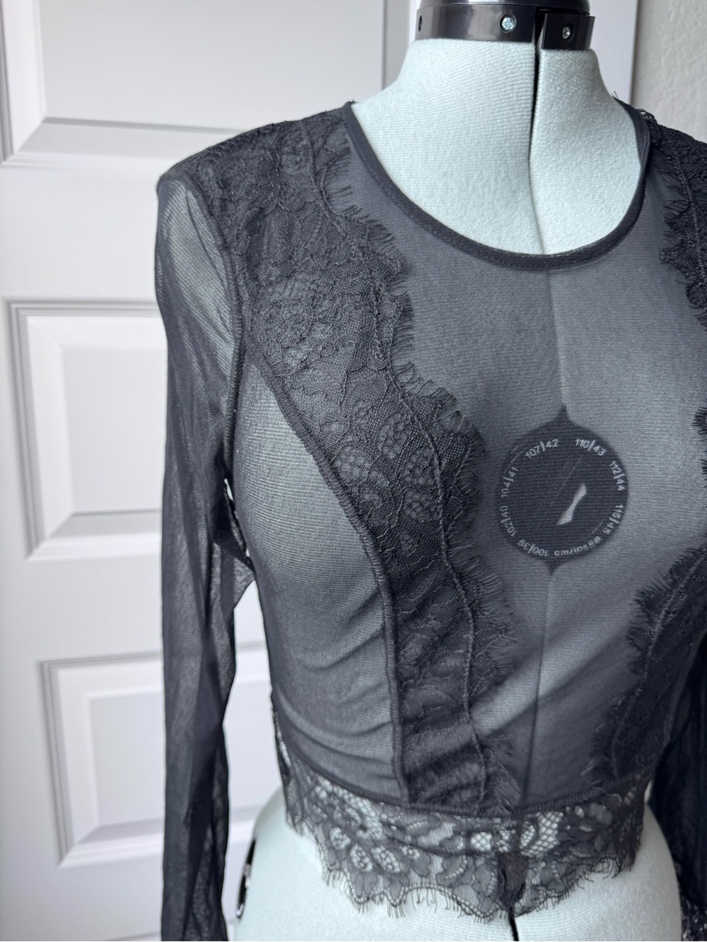 Free People Black Sheer Lace Crop Top - Picture 2 of 6